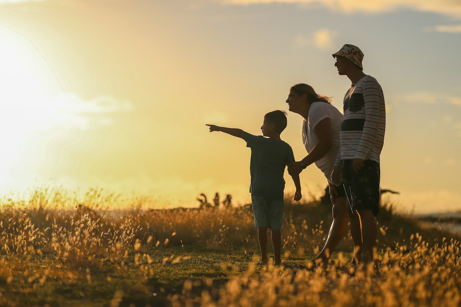man and woman holding hands while walking on grass field during sunset, life
